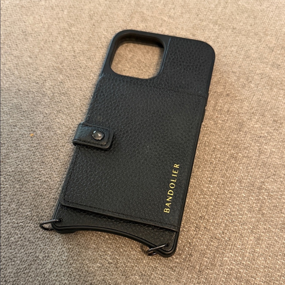 Bandolier Black Leather Phone Case with Gold Accents